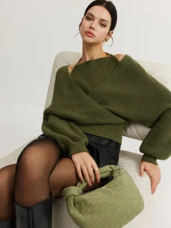 2 in 1 Bat Sleeve Halter Knit Top