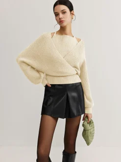 2 in 1 Bat Sleeve Halter Knit Top