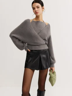 2 in 1 Bat Sleeve Halter Knit Top