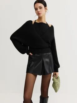 2 in 1 Bat Sleeve Halter Knit Top