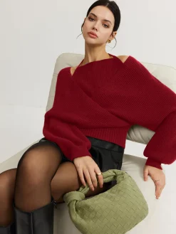 2 in 1 Bat Sleeve Halter Knit Top