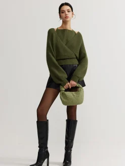 2 in 1 Bat Sleeve Halter Knit Top