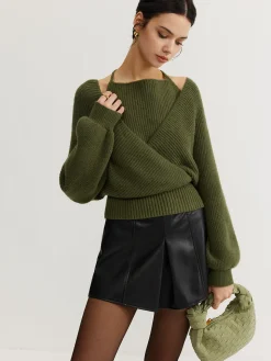 2 in 1 Bat Sleeve Halter Knit Top