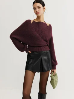 2 in 1 Bat Sleeve Halter Knit Top