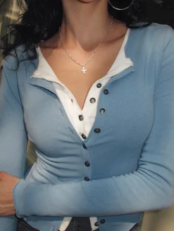 2 in 1 Button Jersey Blouse