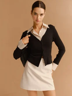 2 in 1 Button Split Lapel Blouse