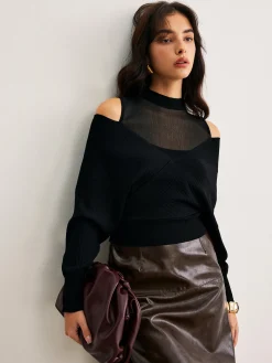 2 in 1 Cold-Shoulder Knit Top