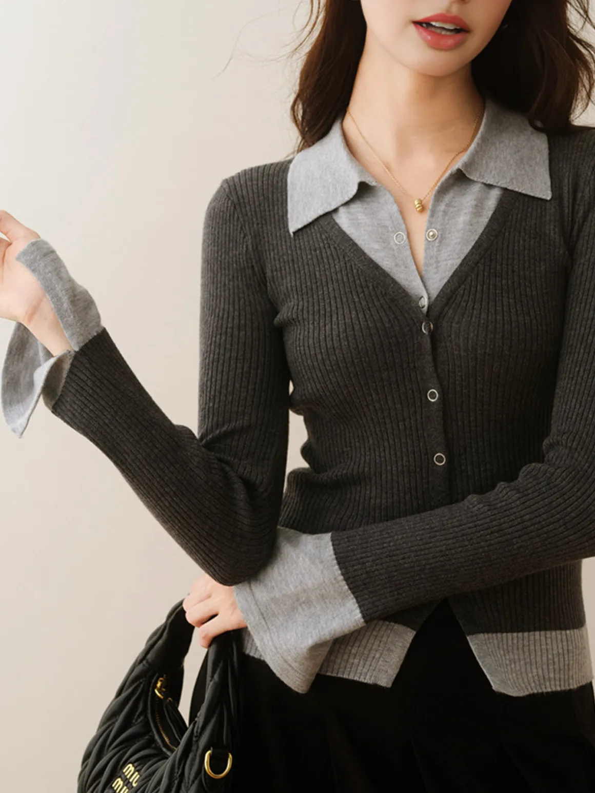 2 in 1 Color Block Knit Top