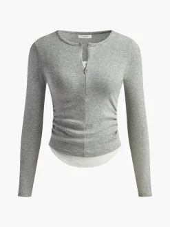2 in 1 Cotton Pleated Zipper Top