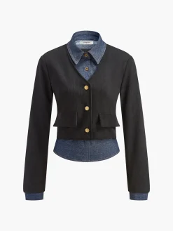 2 in 1 Denim Panel Polo Blouse