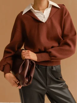 2 in 1 Lapel Cinched Sweater