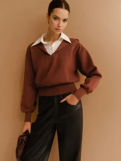 2 in 1 Lapel Cinched Sweater