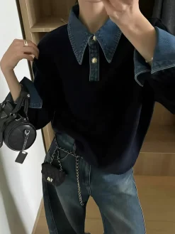 2 in 1 Panel Lapel Sweater