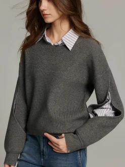2 in 1 Ribbed Cutout Sweater