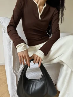 2 in 1  V-Neck Contrast Trim Jersey Top