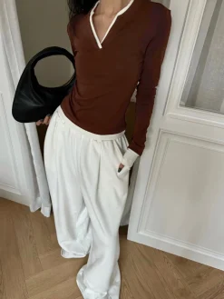 2 in 1  V-Neck Contrast Trim Jersey Top