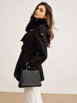 Adjustable Fur-Collar Belted Trench Coat