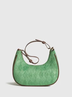 Adjustable Strap Rhombic-Pattern Crescent Bag