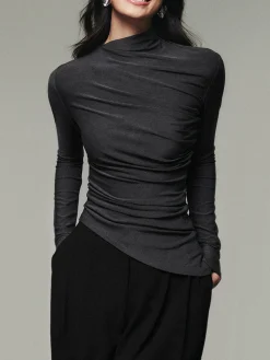 Asymmetric Collar Draped Long Sleeve Shirt