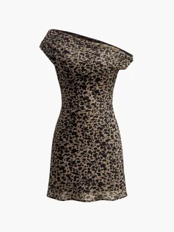 Asymmetric Collar Printed Short Dress