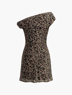 Asymmetric Collar Printed Short Dress
