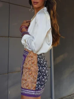 Asymmetric Floral Printed Mini Skirt