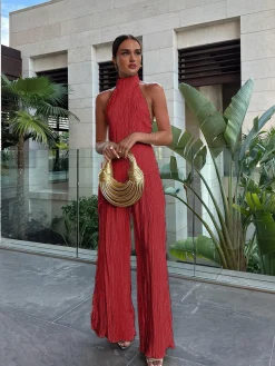 Asymmetric Halter Crop Top With Wide Leg Pants Set