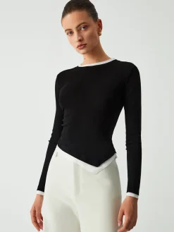 Asymmetric Hem Contrast Trim Long Sleeve Shirt