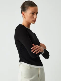 Asymmetric Hem Contrast Trim Long Sleeve Shirt