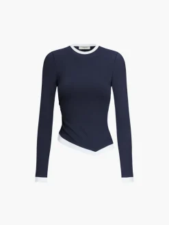 Asymmetric Hem Contrast Trim Long Sleeve Shirt