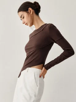 Asymmetric Hem Piping Long Sleeve Top