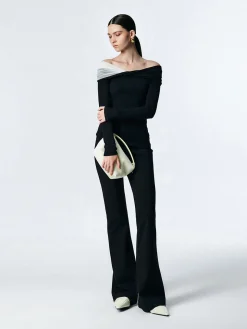 Asymmetric Off Shoulder Long Sleeve Mesh Top