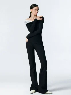 Asymmetric Off Shoulder Long Sleeve Mesh Top