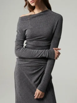 Asymmetric Off Shoulder Ruched Two Piece Skirt Set