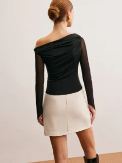 Asymmetric Ruched Semi-Sheer Blouse