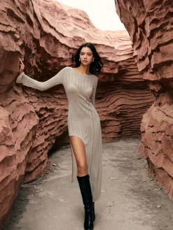 Asymmetric Split Sweater Long Dress