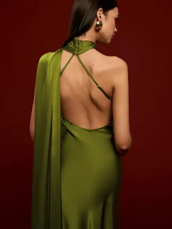 Asymmetrical Backless Satin Dress