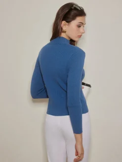 Asymmetrical Breasted Slim Polo Sweater