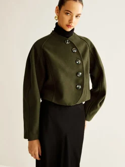 Asymmetrical Button Crop Tweed Coat