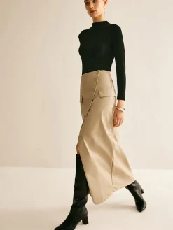 Asymmetrical Button Faux Leather Skirt
