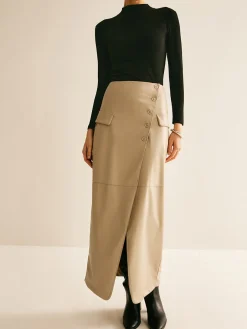 Asymmetrical Button Faux Leather Skirt