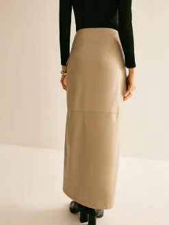 Asymmetrical Button Faux Leather Skirt