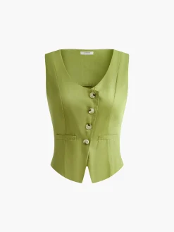 Asymmetrical Button Pleated Shorts Set