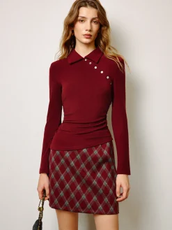 Asymmetrical Button Skinny Polo Blouse
