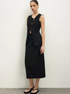 Asymmetrical Button Top  A Line Skirt set