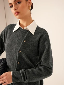 Asymmetrical Button-Down Crew Neck Cardigan