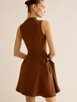 Asymmetrical Collar Panel Ruched Dress