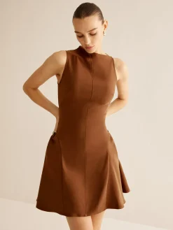 Asymmetrical Collar Panel Ruched Dress