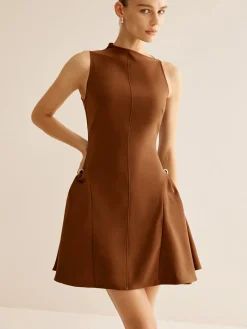 Asymmetrical Collar Panel Ruched Dress