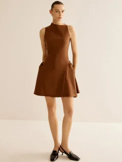 Asymmetrical Collar Panel Ruched Dress